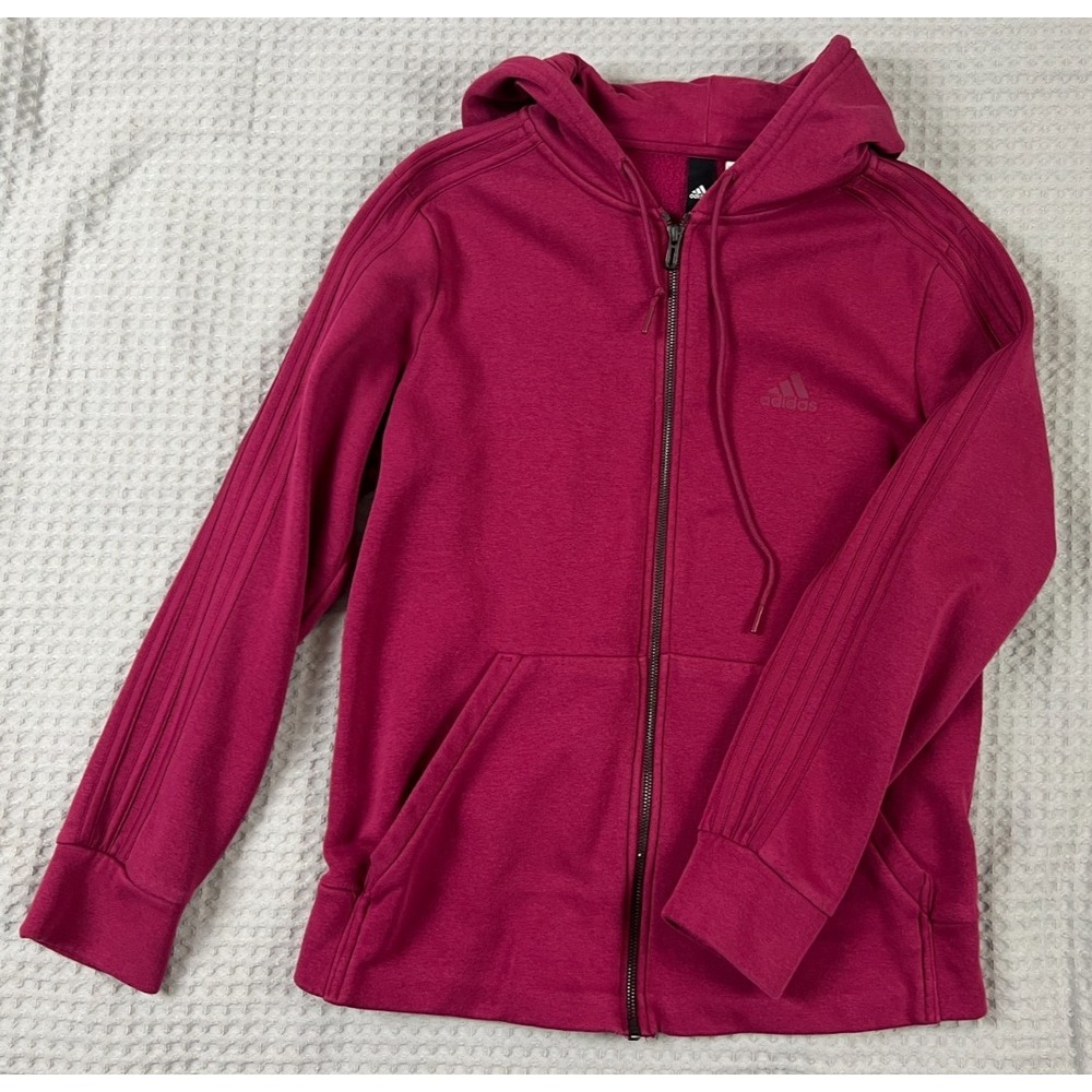 Adidas Women's Cotton Fleece 3 Stripe Full Zip Hoodie Magenta Size Medium